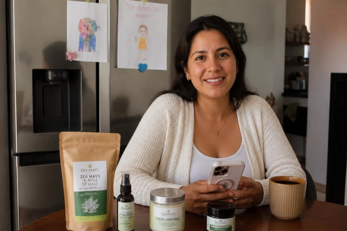 Laura, mamá de Cuernavaca, vendiendo productos Sheló NABEL desde su casa